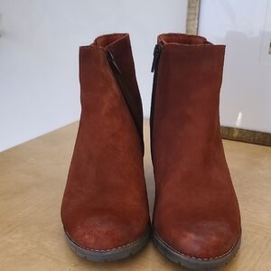 Clarks Rust Colored Suede Ankle Booties with Side Zip